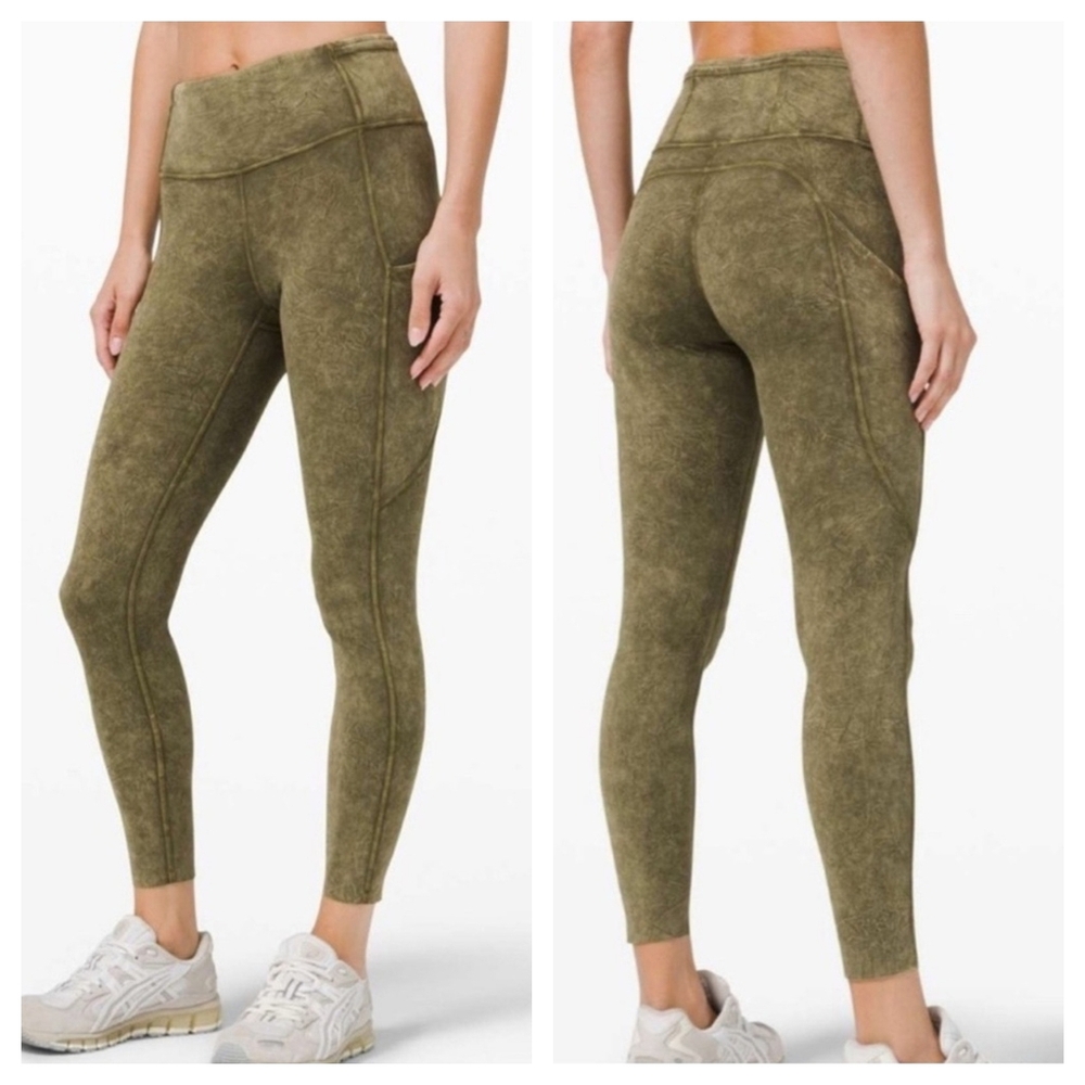 LULULEMON Fast And Free High Rise Tights 25" Ice Wash Moss Green Size 4